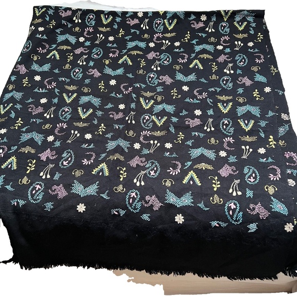 Black Embroidered Long Stole Large Scarf 34" x 80" Blue Yellow Pink Floral - Picture 5 of 5